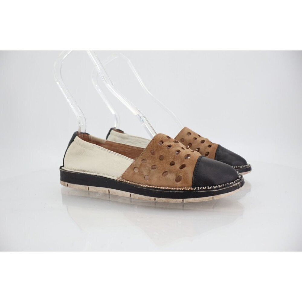 Hispanitas Chica Loafer Women's Size 37 6.5 Brown White Slip on Espadrilles Shoe